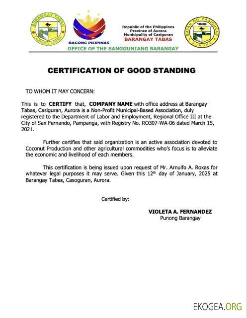 Modèle Word et PDF de certification de bonne réputation des Philippines, version 4